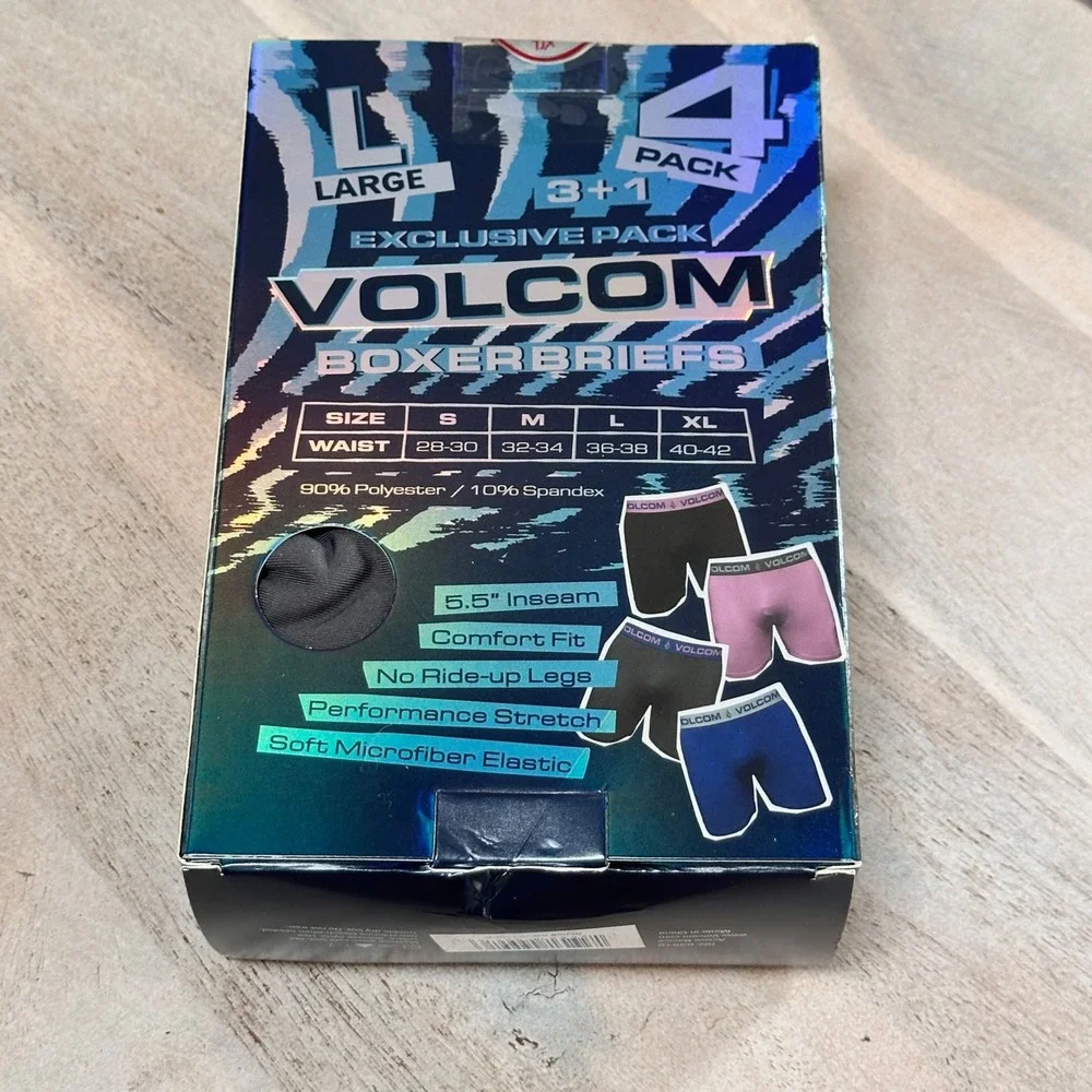 Volcom Mens Large 36-38 Assorted Performance Stretch Boxer Briefs 4 in Package